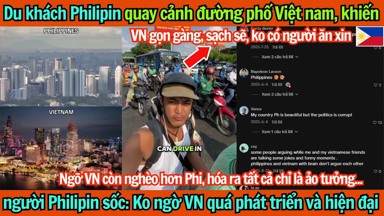 Du khách Philippines quay cảnh đường phố VN, khiến người Philipin sốc: VN quá phát triển và hiện đại