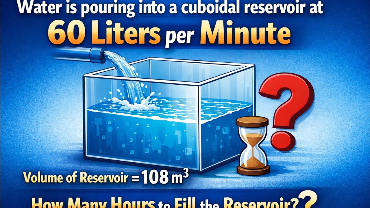 Water is pouring into a cuboidal reservoir at the rate of 60 liters per minute. If the volume of ...