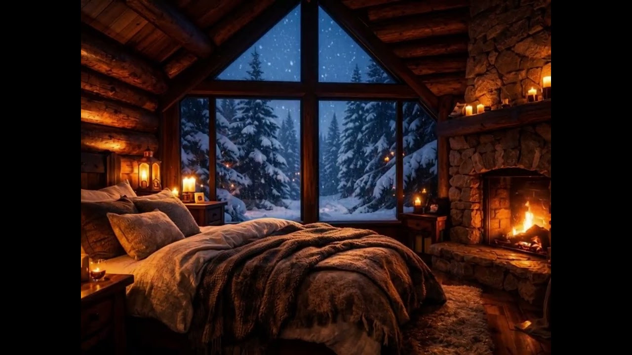 Ultra-Calm Winter Cabin | Fireplace Crackling & Snowfall for Deep Sleep