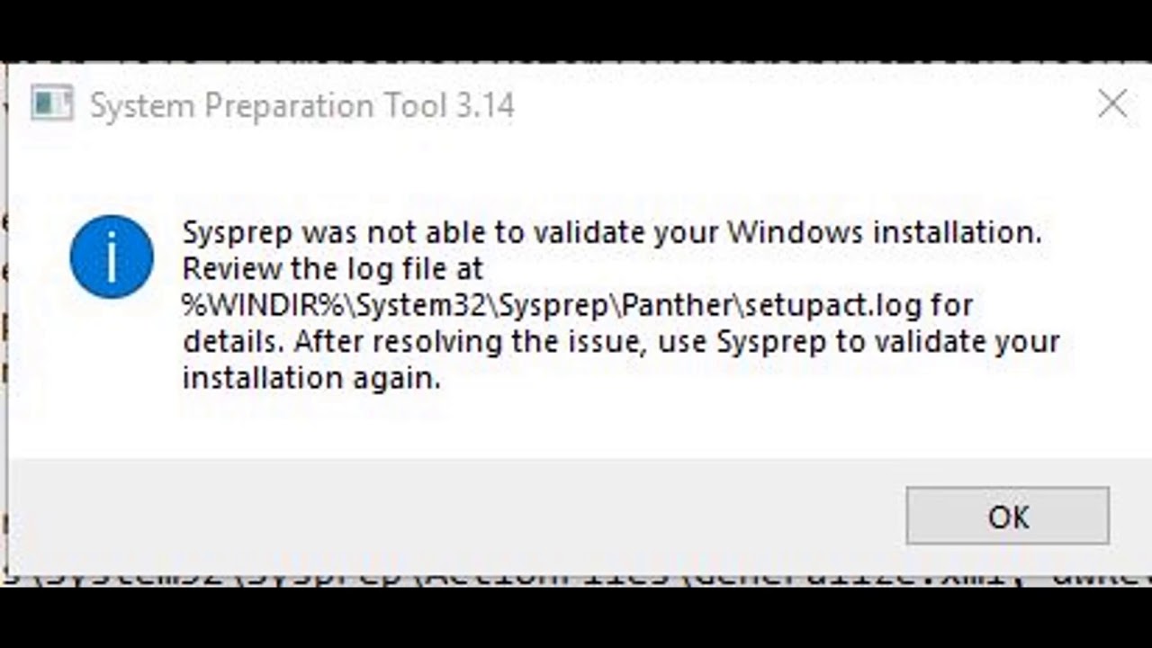 Error: Sysprep was not able to validate your Windows Installation Windows 10 1709