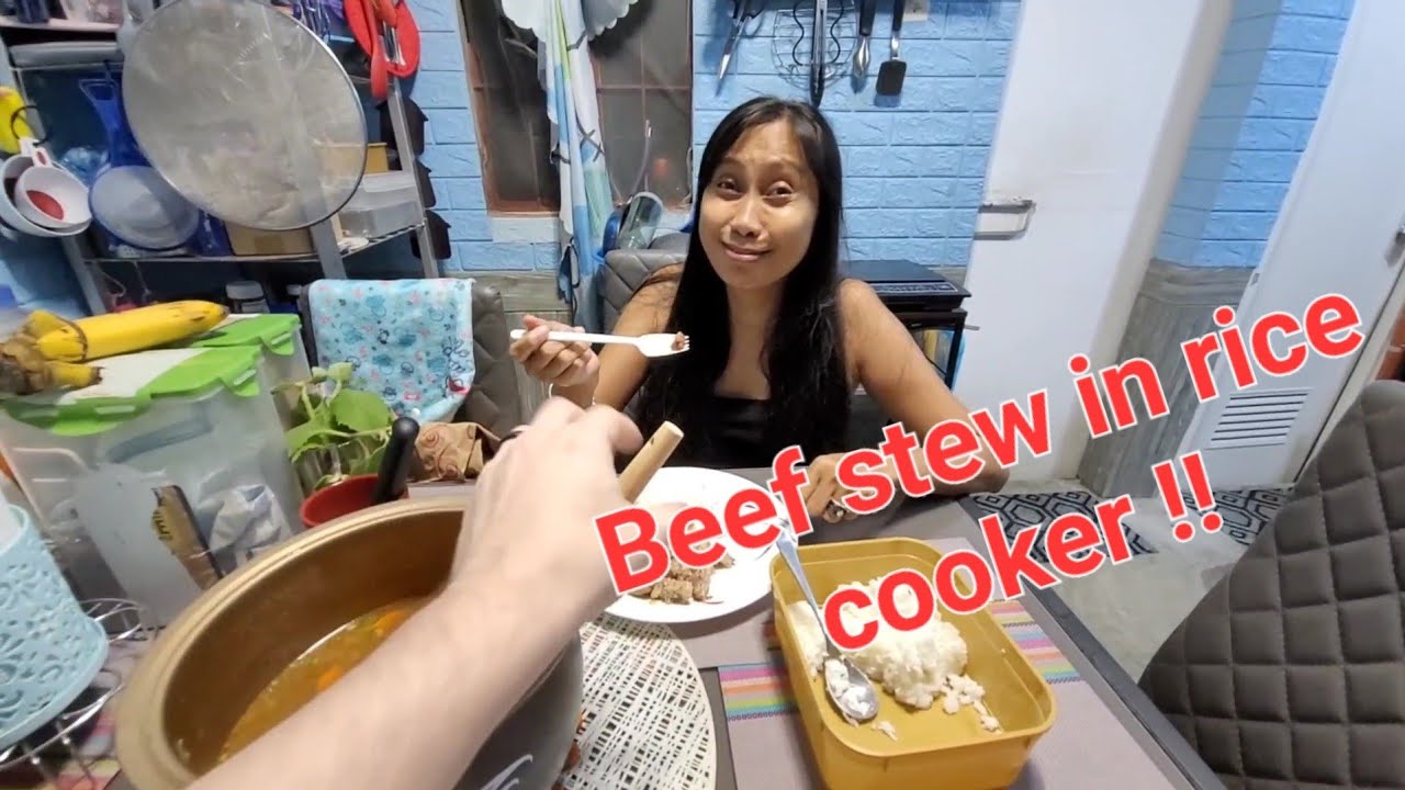 Trying recipes in our Polyfeng rice/multicooker. Biik makes stew in new rice cooker. #BiikandKuting
