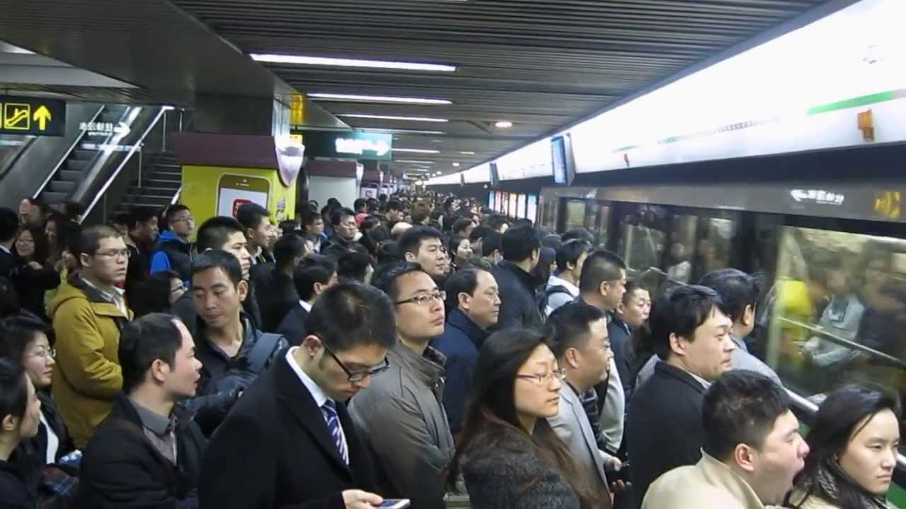 Crowded Shanghai metro at peak hour