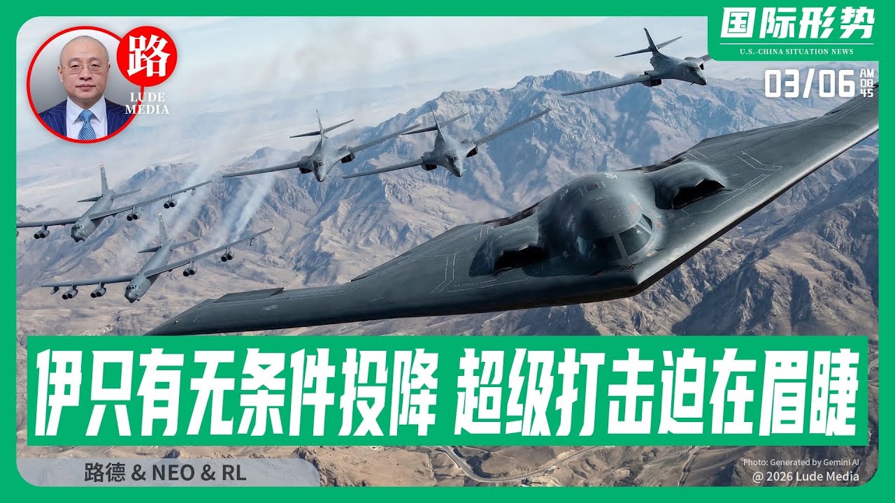 【路德社】川普发文伊朗只有无条件投降一条路；川普称的超级打击迫在眉睫，超级轰炸机群正抵达迪戈加西亚基地，周六将成为超级系列轰炸开始的D日，炸弹之母将被全面使用！3/6/2026 NEO&RL