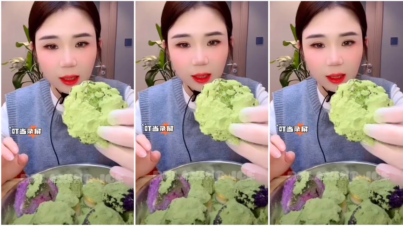 ASMR ICE EATING with MATCHA