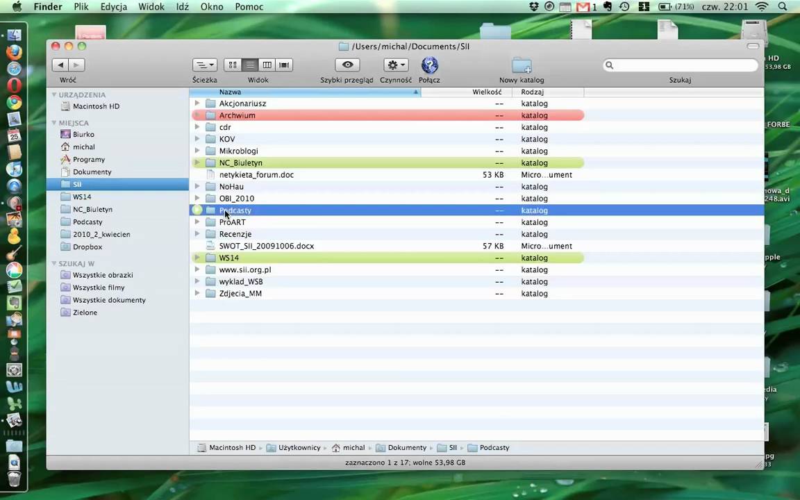 Praca z katalogami w Finderze na Mac OS X
