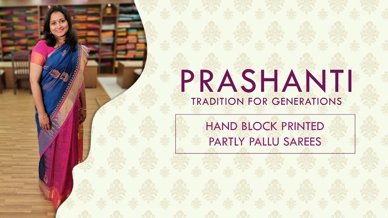 Partly Handblock Printed Silk Cotton Sarees by Prashanti | Exclusive Collection