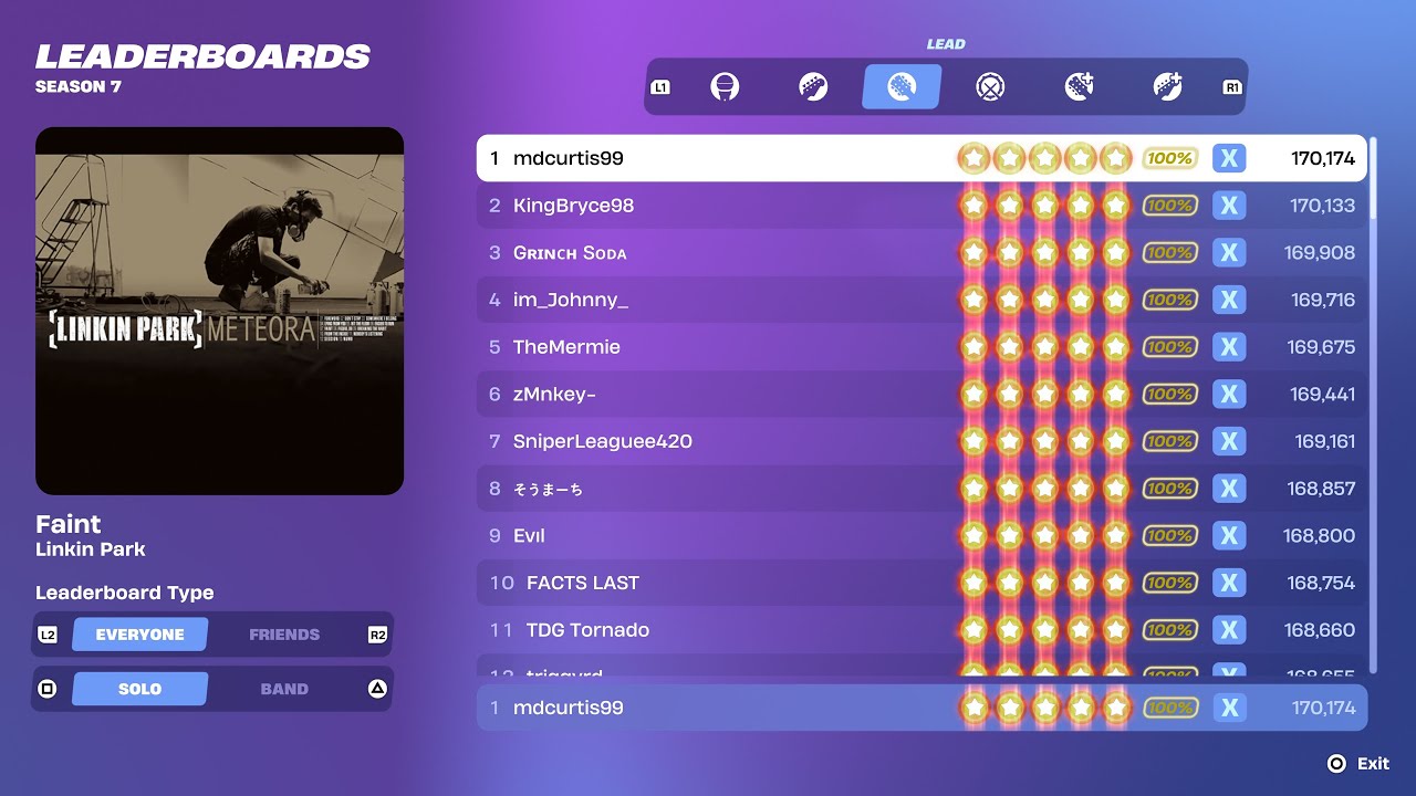 [Fortnite Festival S7] Faint Expert Lead 100% FC 1st Place All Perfects