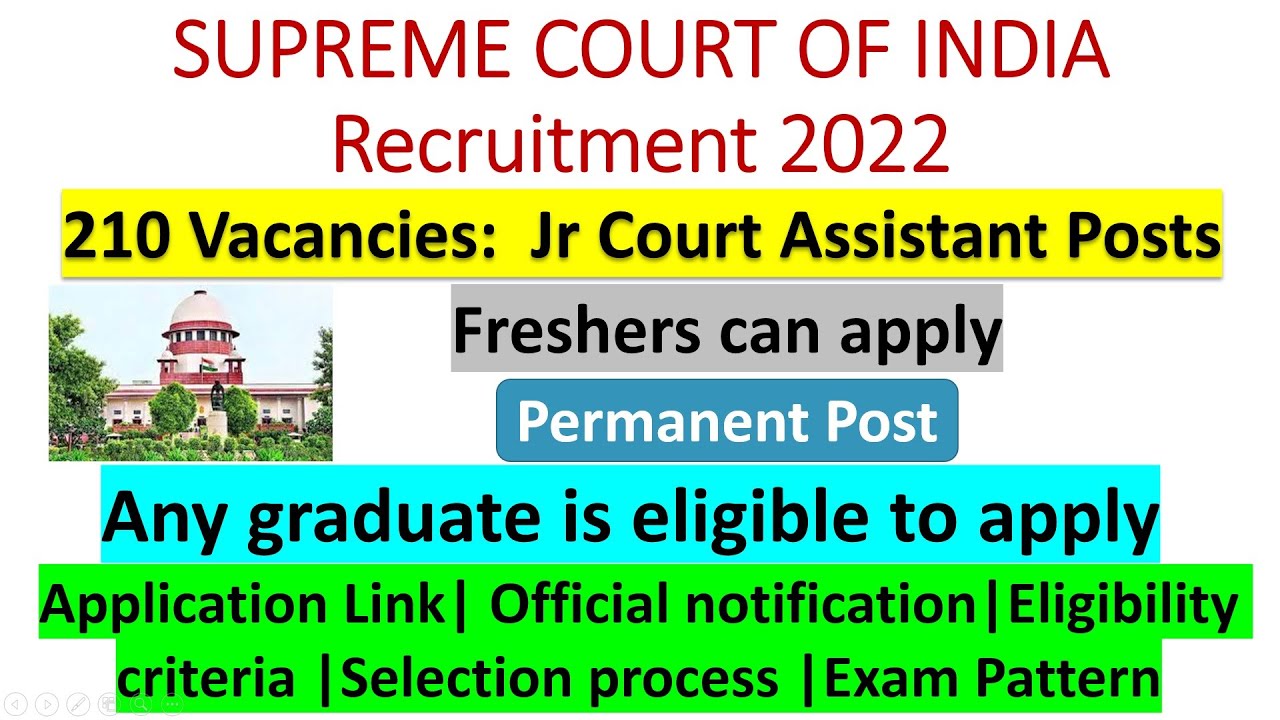 SUPREME COURT OF INDIA Recruitment 2022 | SCI Recruitment 2022 | Jr Court Assistant form 2022 | jobs