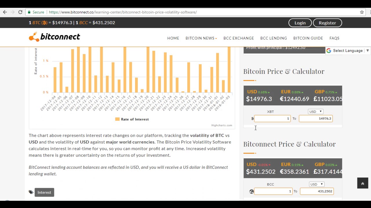 Bitconnect calculated volatility software