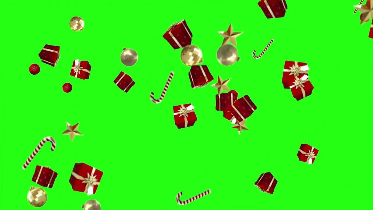 Gifts Candy Canes and Christmas Decorations Falling on Green Screen Background | 4K | FREE TO USE