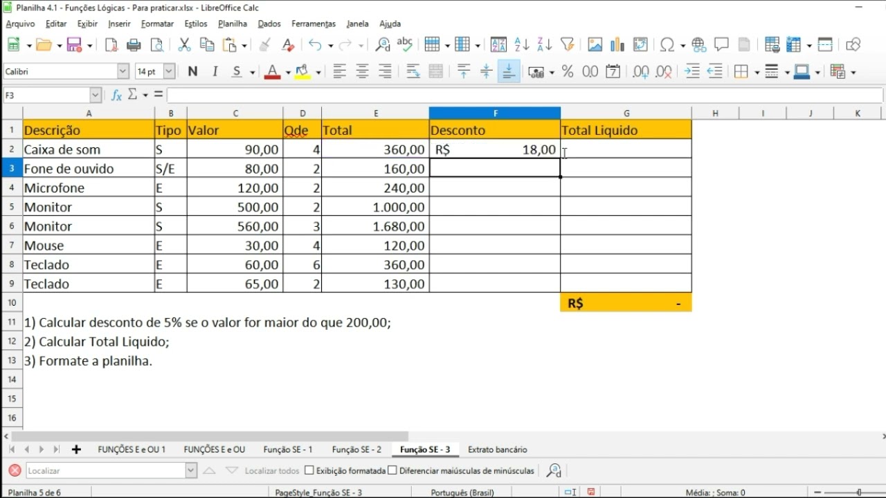 LibreOffice - Função SE.