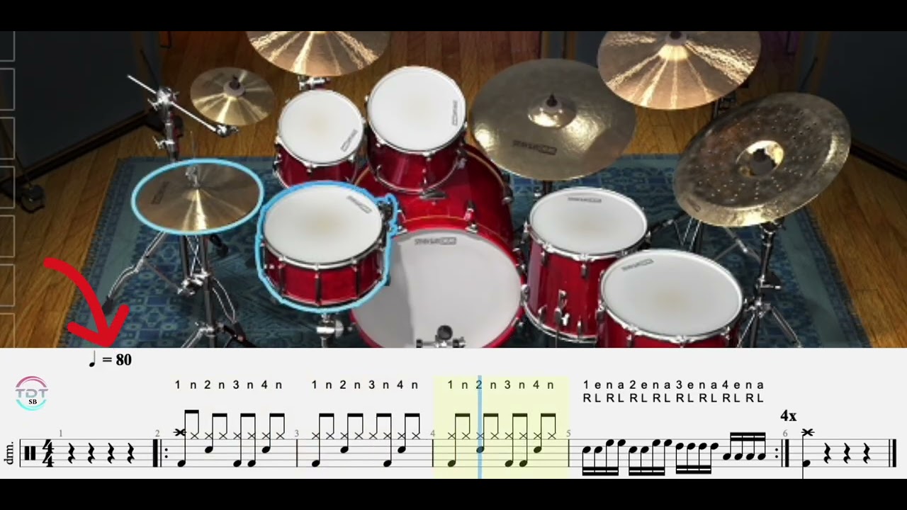 Drums Basic Lesson 9 || Four Bar Phrase with Fills 1 ( Bpm 60, 70, 80, 90, 100, 110, 120 )