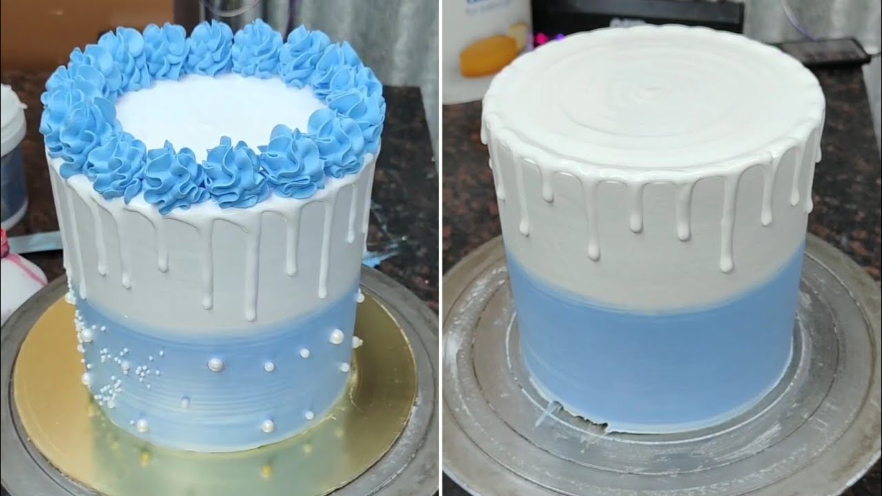 Blue & White Drip Cake | Soothing Pastel Cream Cake Design | Simple Birthday Cake Idea