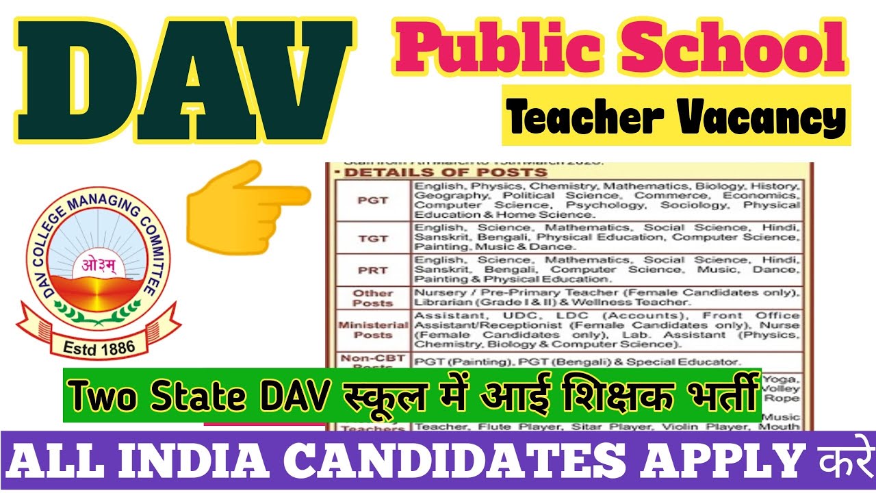 DAV SCHOOL TEACHER VACANCY 2026 | 2 STATE'S SCHOOL TEACHER VACANCY IN DAV SCHOOL #kvsjsacutoff #ctet