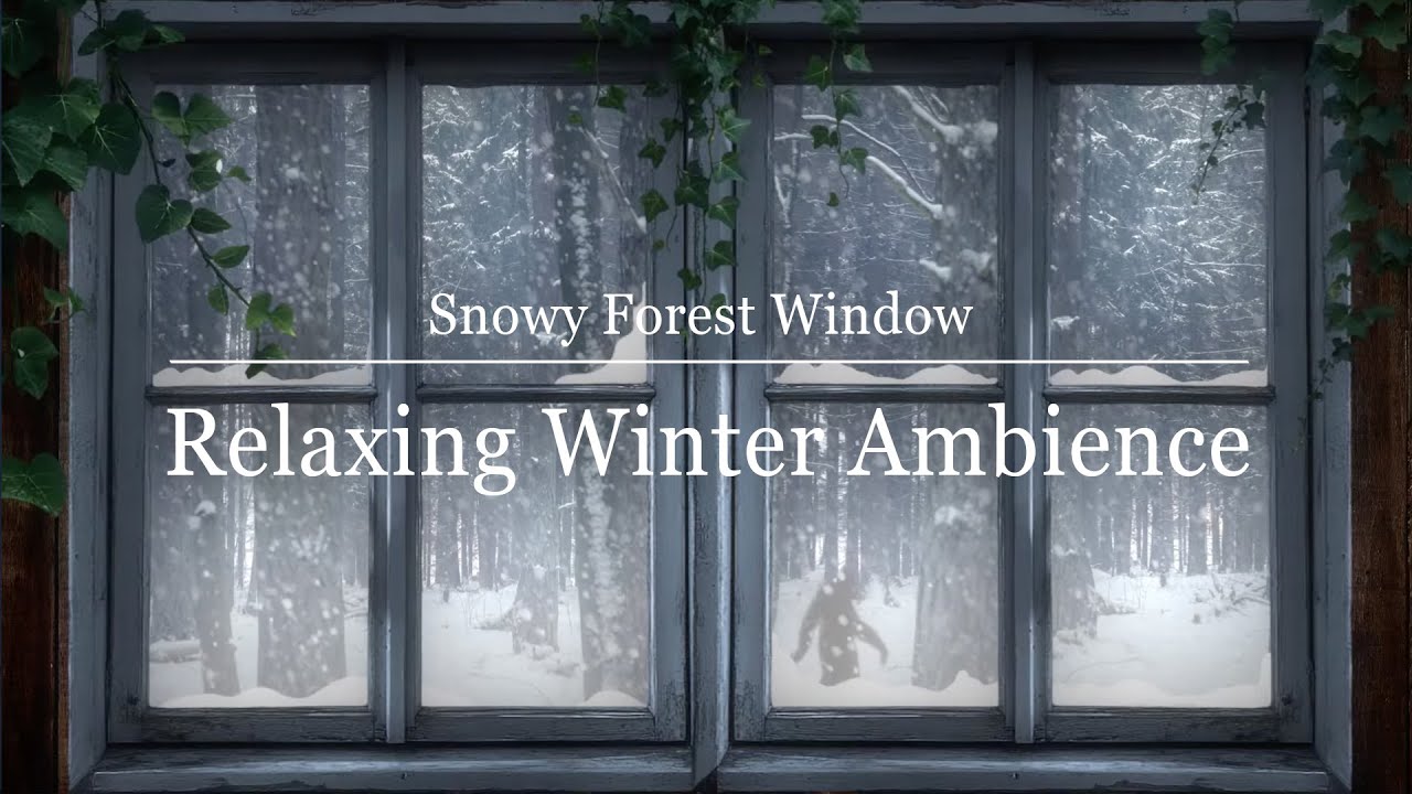 Snowy Forest Window View - Relaxing Winter Ambience | Cozy Snowfall Loop (1 Hour)