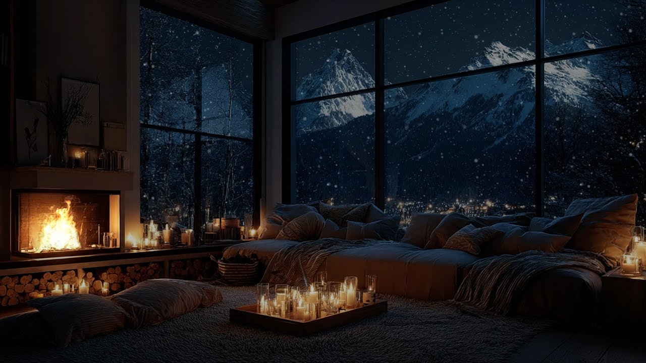 Quiet Snowfall by a Warm Fireplace ❄️ A Winter Atmosphere for Focus and Calm