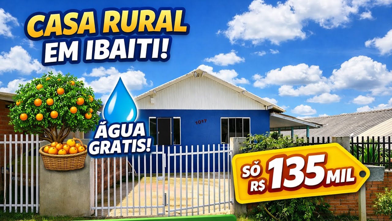 Casa Rural com POMAR e ÁGUA GRÁTIS R$135Mil
