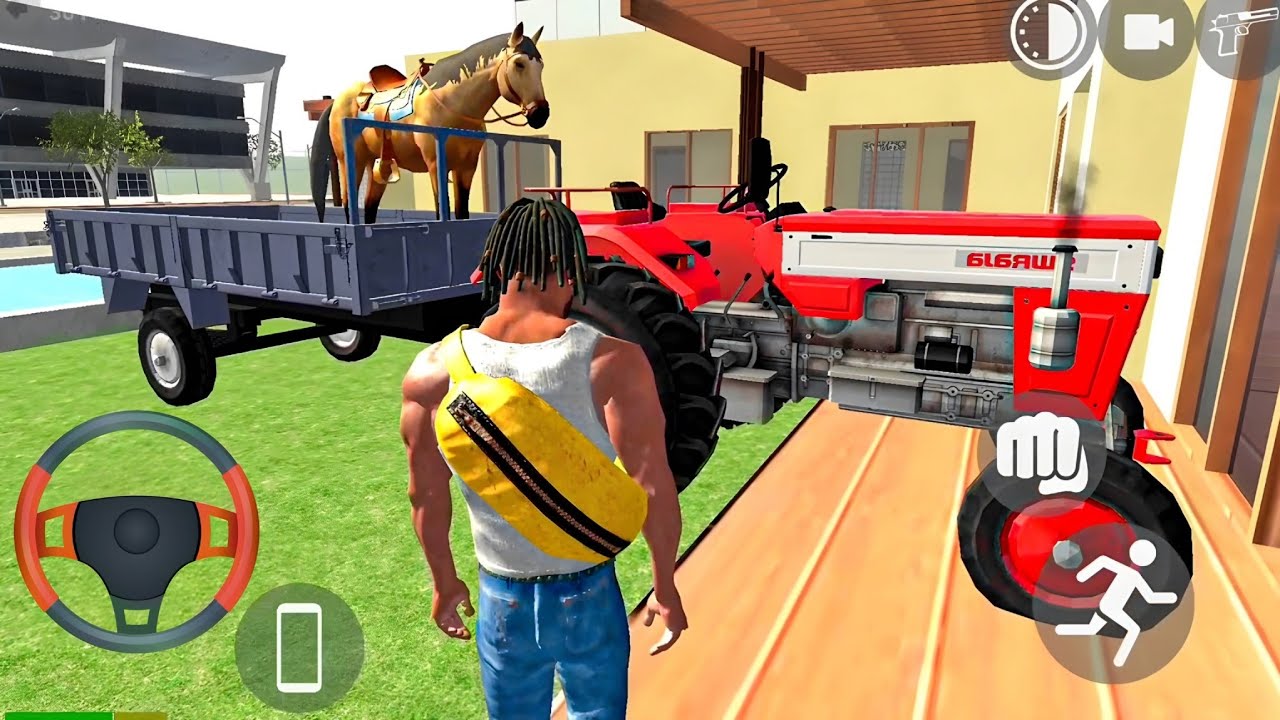 Indian Motorbike Tractor and Horse in Open City Simulator - Android Gameplay