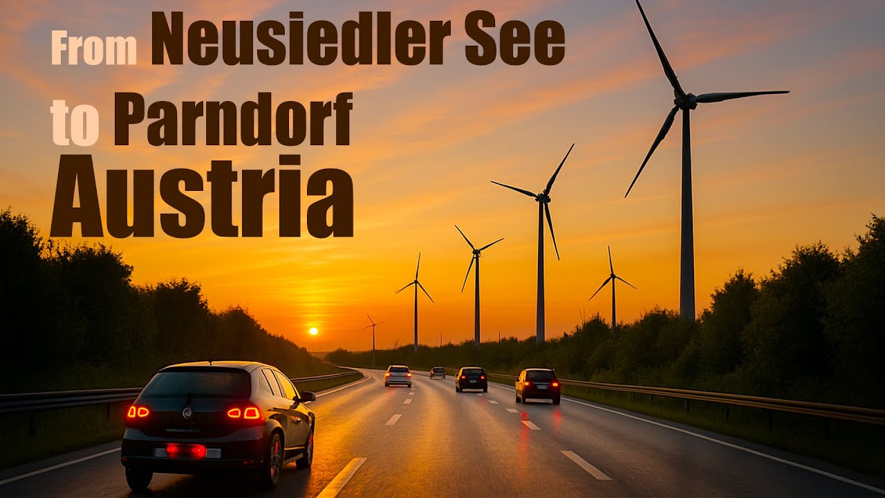 Relaxing Drive from Neusiedler See to Parndorf, Austria | 4K Sunset Road Trip with Wind Turbines