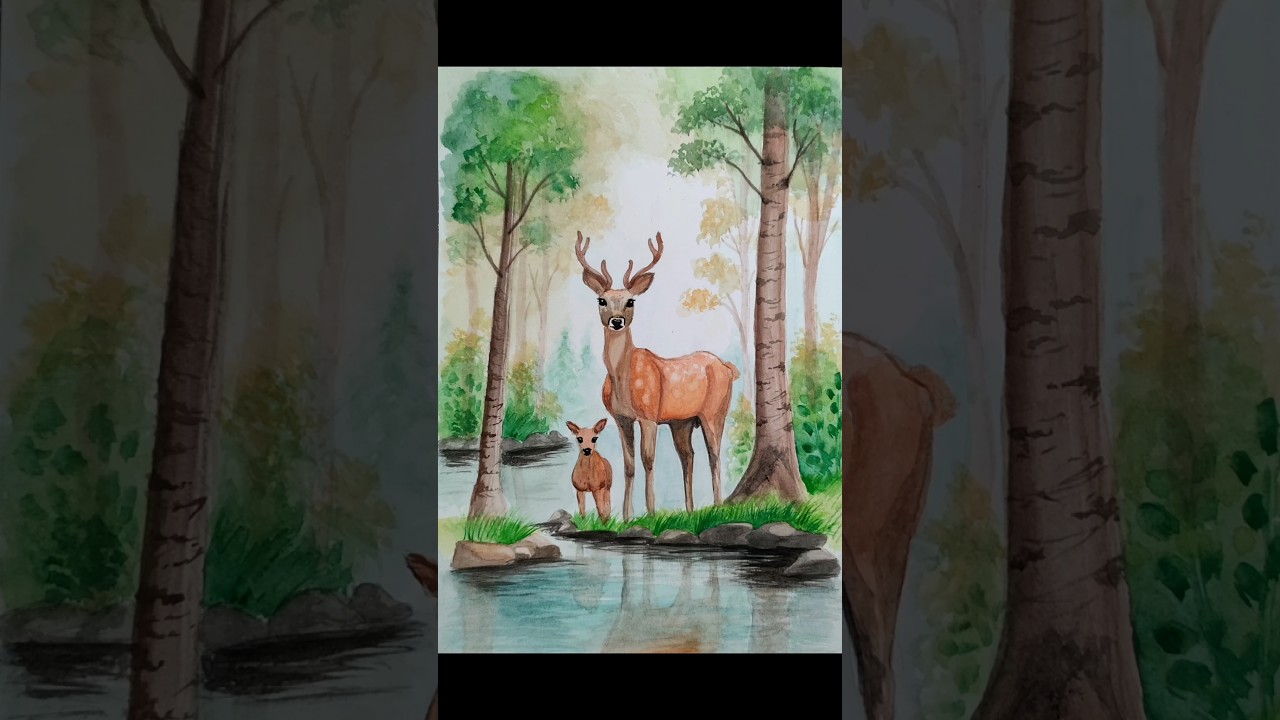 Deer watercolor painting #painting #art #deer #junglebook #jungle #watercolorpainting #shorts