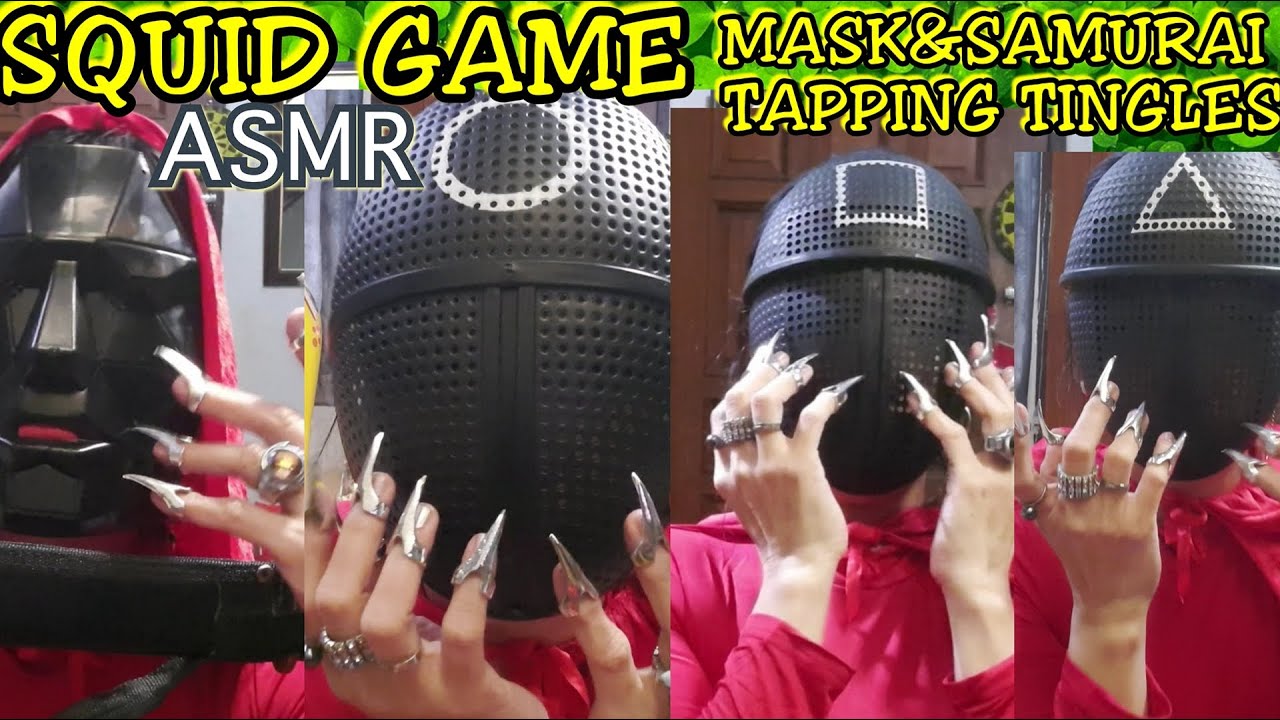 ASMR SQUID GAME CHARACTER MASKS TAP| SAMURAI KATANA TAPPING METAL CLAWS SATISFYING TAP EAR TINGLES