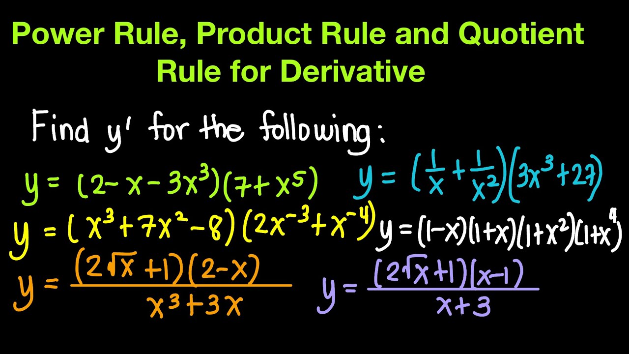 Differential Calculus: Power Rule, Product Rule and Quotient Rule for Derivatives Part 2