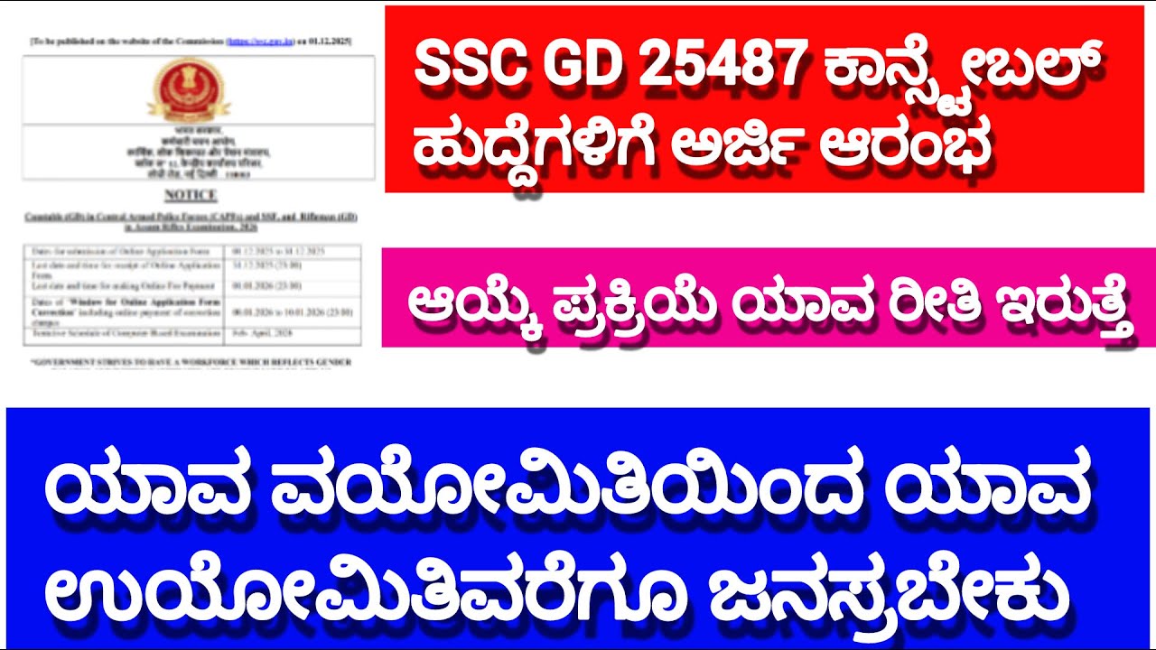 SSC GD 25487 ಕಾನ್ಸ್ಟೇಬಲ್ ಹುದ್ದೆಗಳಿಗೆ ಅರ್ಜಿ ಆರಂಭ....