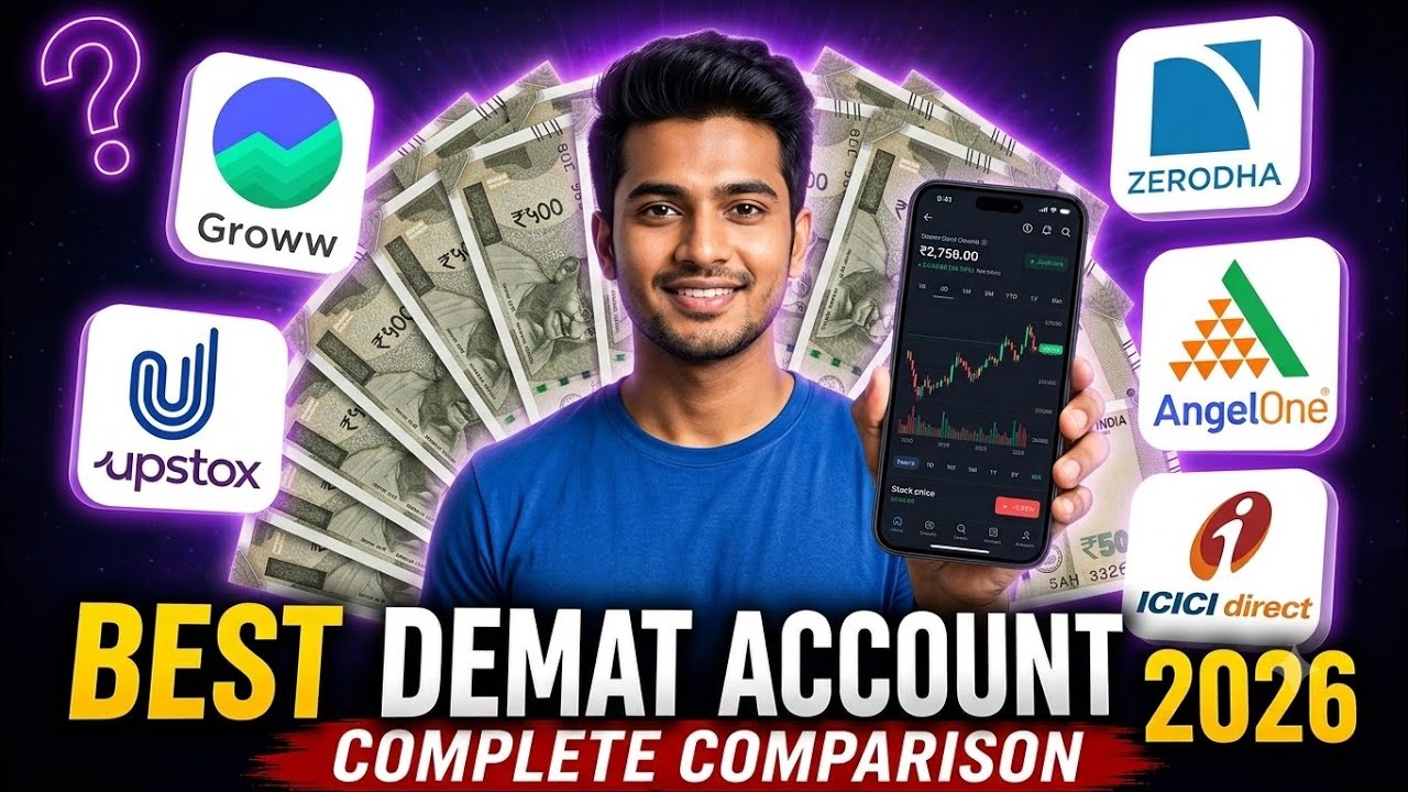 Best Demat Account in India 2026: Zerodha Vs Groww vs Upstox vs icici direct vs Dhan vs Angelone