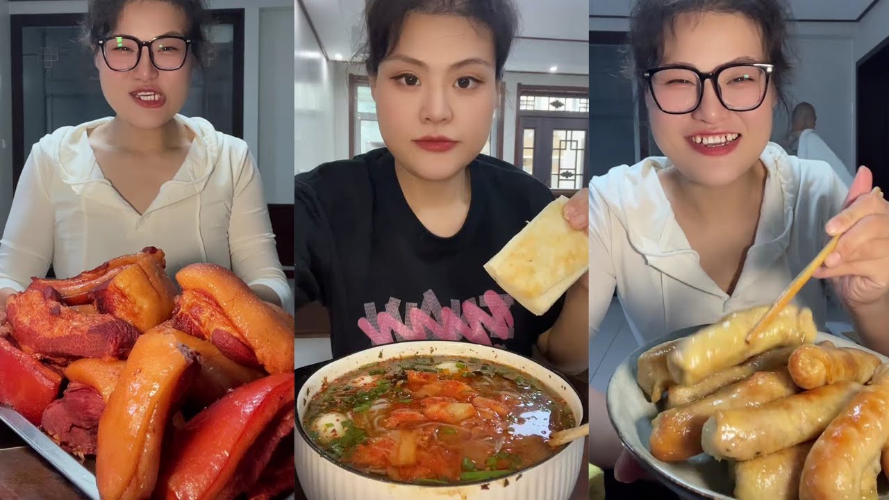 Yummy /Eating Challenges 🤤 Pork belly Spicy noodles 🍜😋 fired chicken 🍗#eatingshow #delicious #eat 