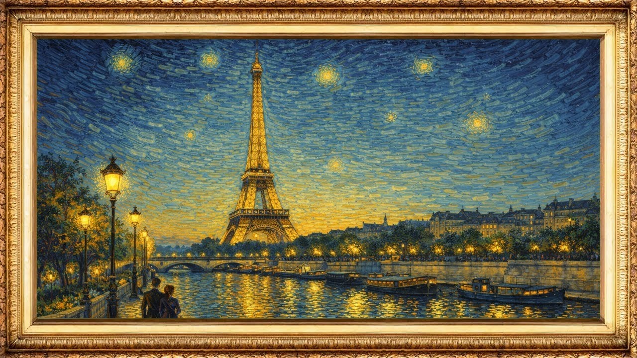 FRAME TV Animated Paris Oil Painting with Lights and Rain Silent Images for Relaxation | 4K Artwork