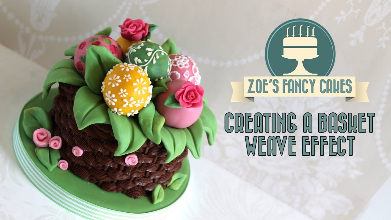 Piping bag basket weave effect on a cake decorating tutorial basket cake