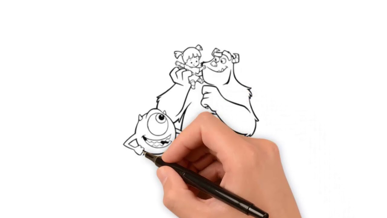 How to Draw Monsters Disney Characters Monsters inc Sulley and Mike with Boo