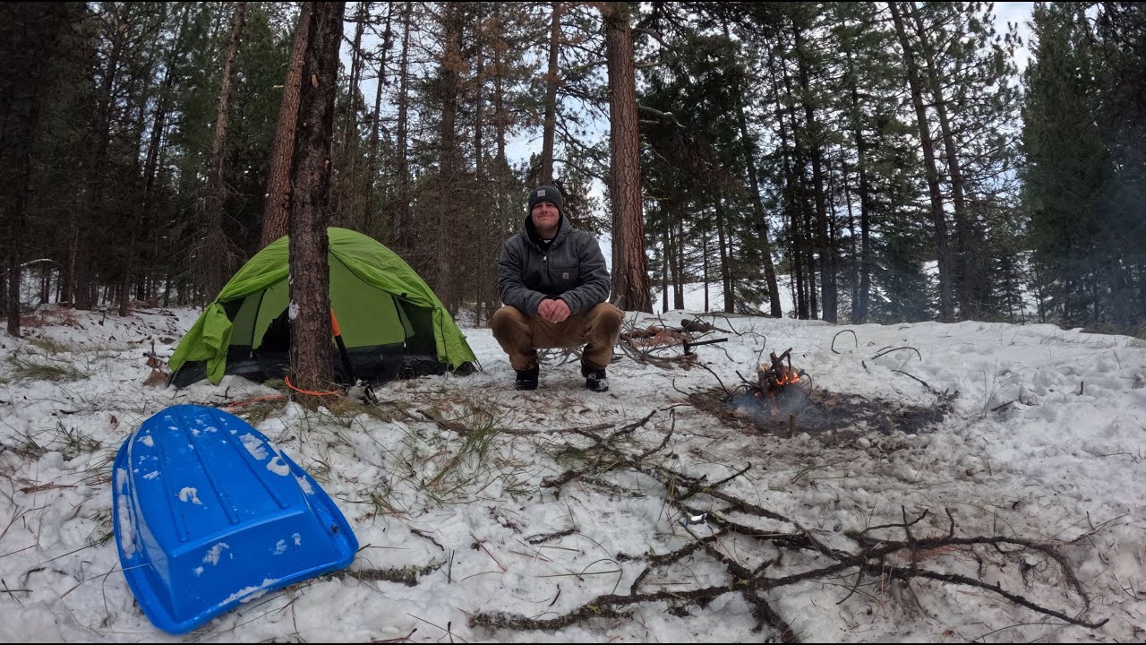 Solo camping in snow 1 night, turkey hunting, frozen lake, exploring, and more!