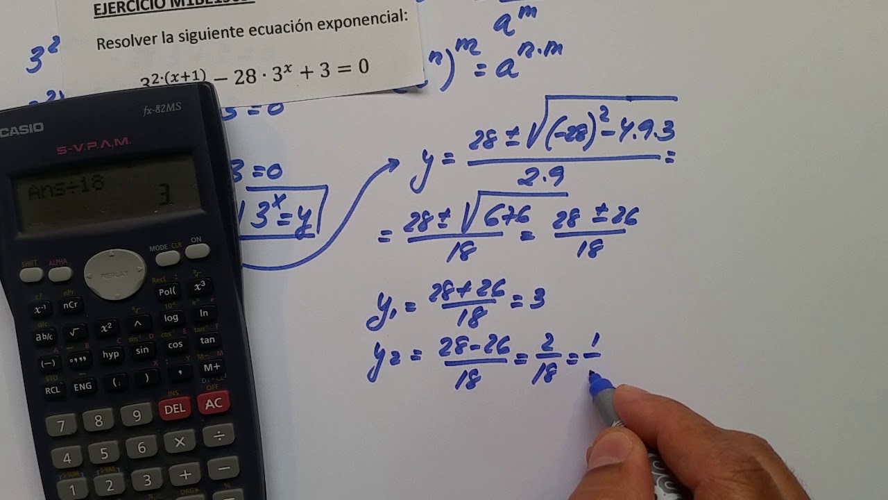 ECUACIONES EXPONENCIALES 1: EJERCICIO RESUELTO DE ECUACIÓN EXPONENCIAL PARA MATEMÁTICAS BACHILLERATO
