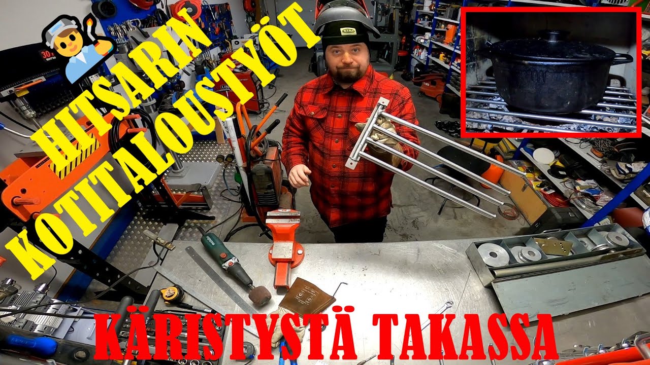 Käristystä takassa ja metallimiehen kotitaloustöitä / Fireplace grate by welding