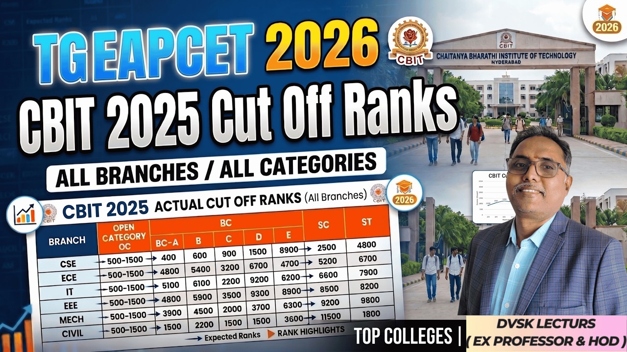 CBIT Hyderabad TG EAPCET Cut Off Ranks | Branch-wise Opening & Closing Ranks  || TG EAPCET 2026