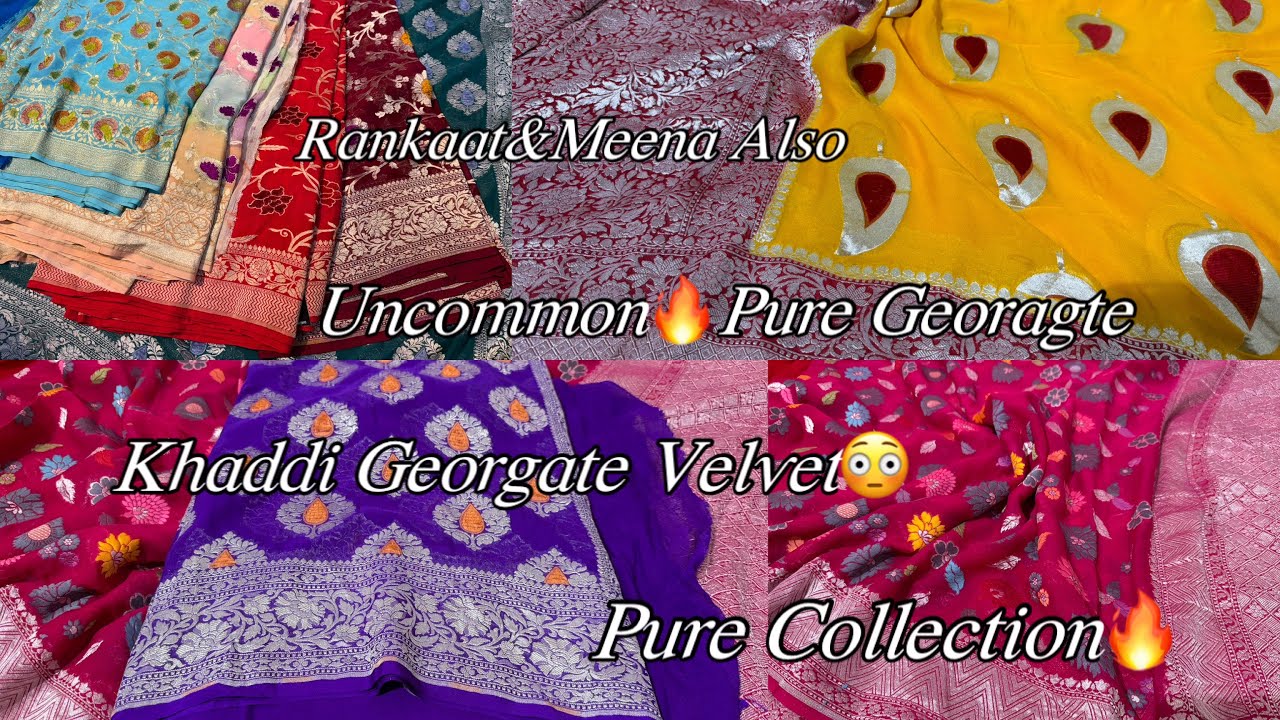 Uncommon🔥Saree Pure Khaddi Chiffon Georgate Velvet/Desi Kingkhaab Tessor Most Premium Quality#viral 