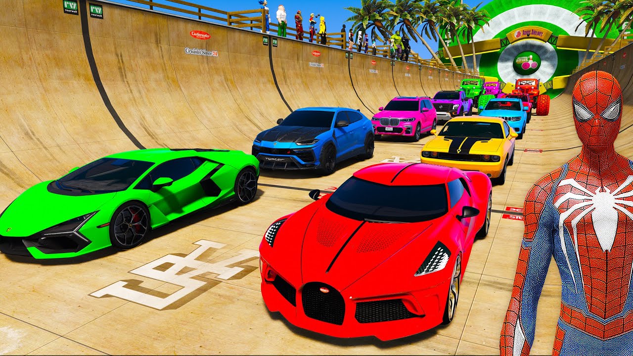 SPIDERMAN Epic Mega DAM RAMP Challenge for Cars Jets Monster Truck! Superhero Hulk Venom Goku– GTA 5