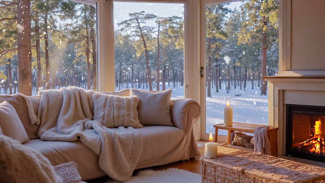 Cozy Silent Cabin During Snowstorm ❄️🌬️ | Wind and Fireplace Sounds for Restful Sleep