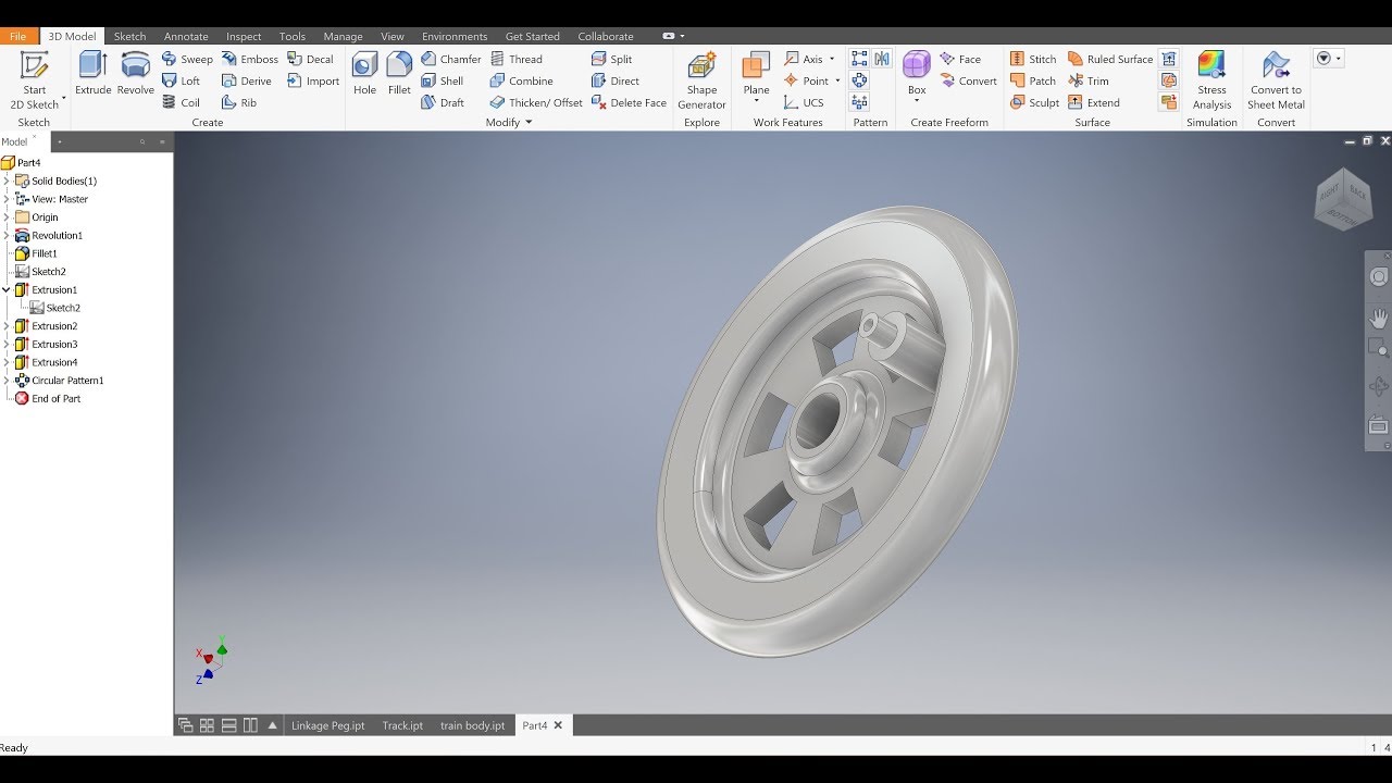 Autodesk Inventor 2019 -Train Wheel- Train Project - Beginner Tutorial