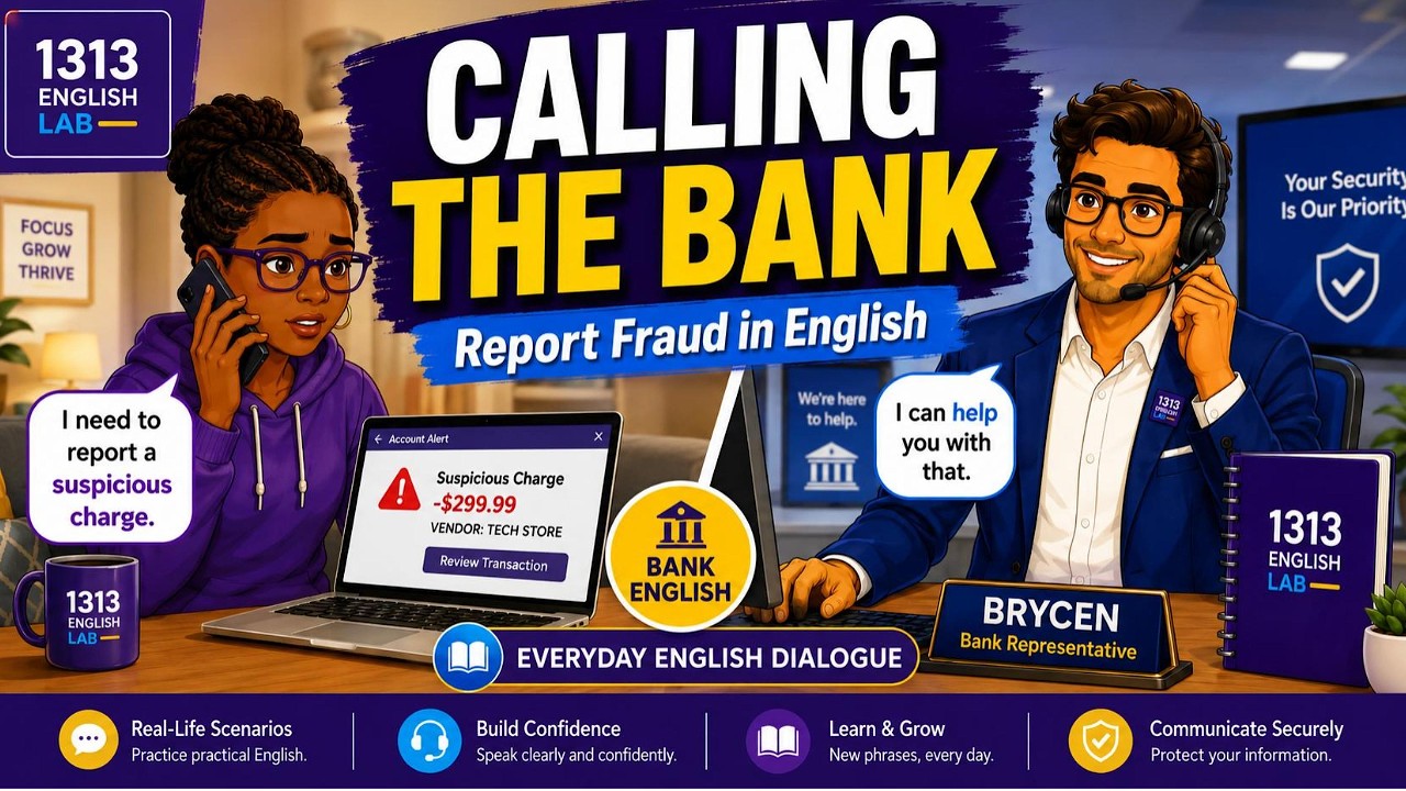 Daily English Practice: Calling the Bank to Report Fraud | Suspicious Charge Conversation