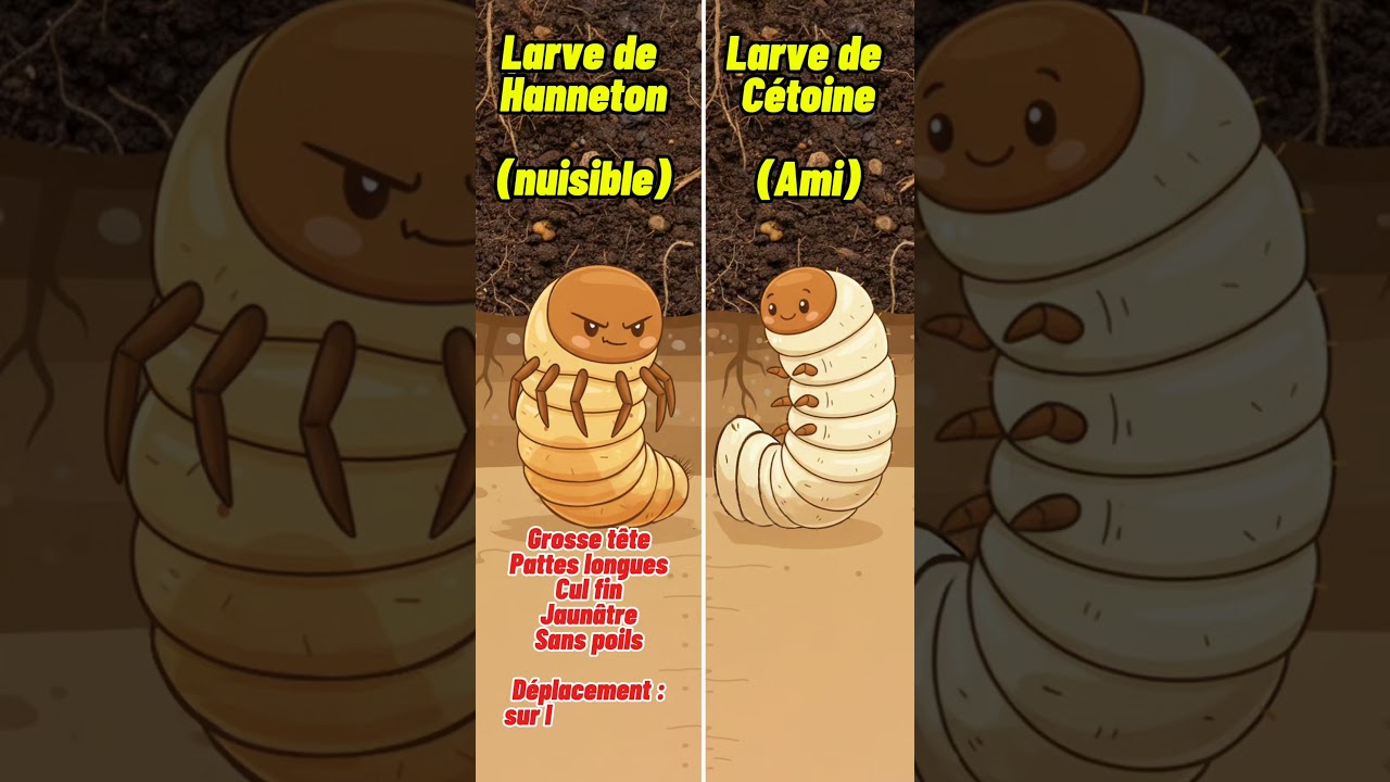 😱 Larve de c&eacute;toine dor&eacute;e VS larve de hanneton- Au potager : qui est l&rsquo;alli&eacute;, qui est l&rsquo;ennemi ?