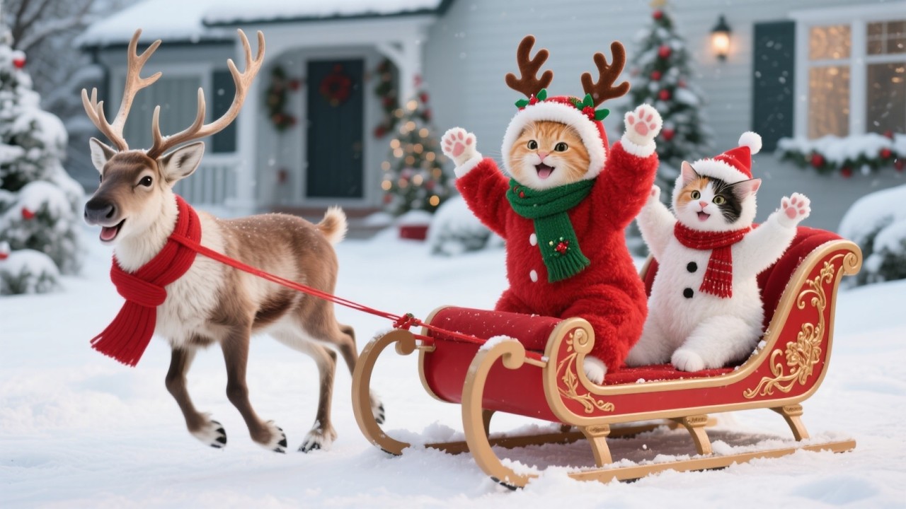 Кошки нашли потерявшегося оленёнка! 🦌🐱 Трогательное рождественское чудо 🎄