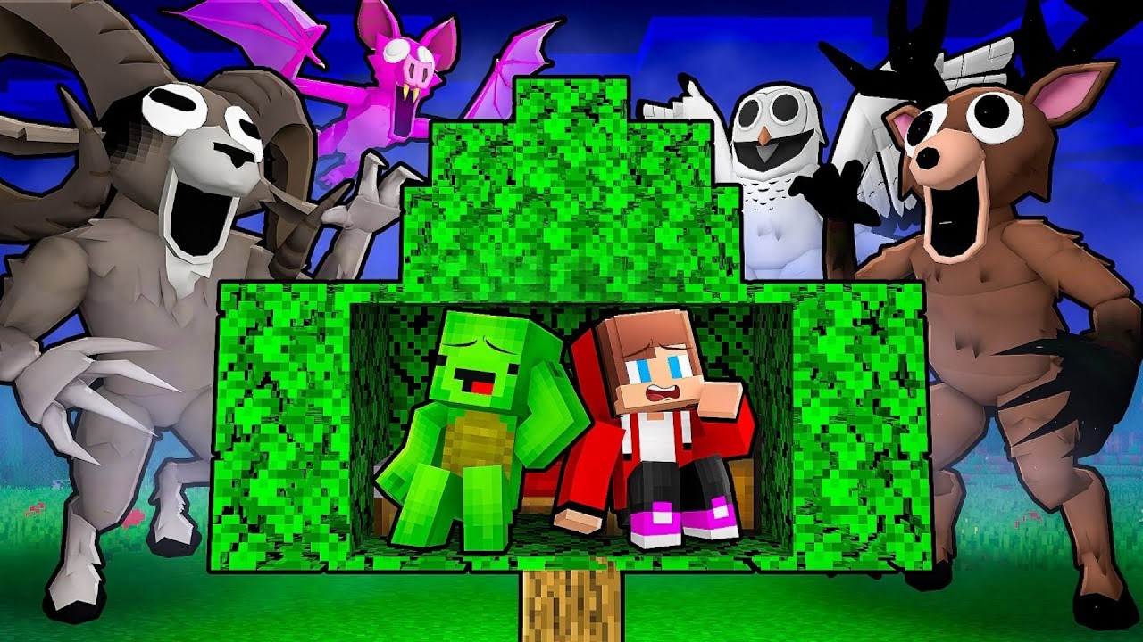 我的世界：当森林99夜怪物包围杰杰麦琪的树屋，他们该如何生存？