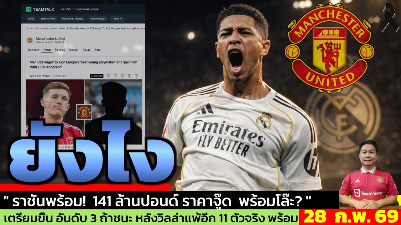 ข่าวแมนยู ล่าสุด 28 ก.พ. 69 เวลา 06.45 น.  - 🔥“£114M Shock! บัลเบร์เด้รอคำตอบจากเบลลิงแฮม?”