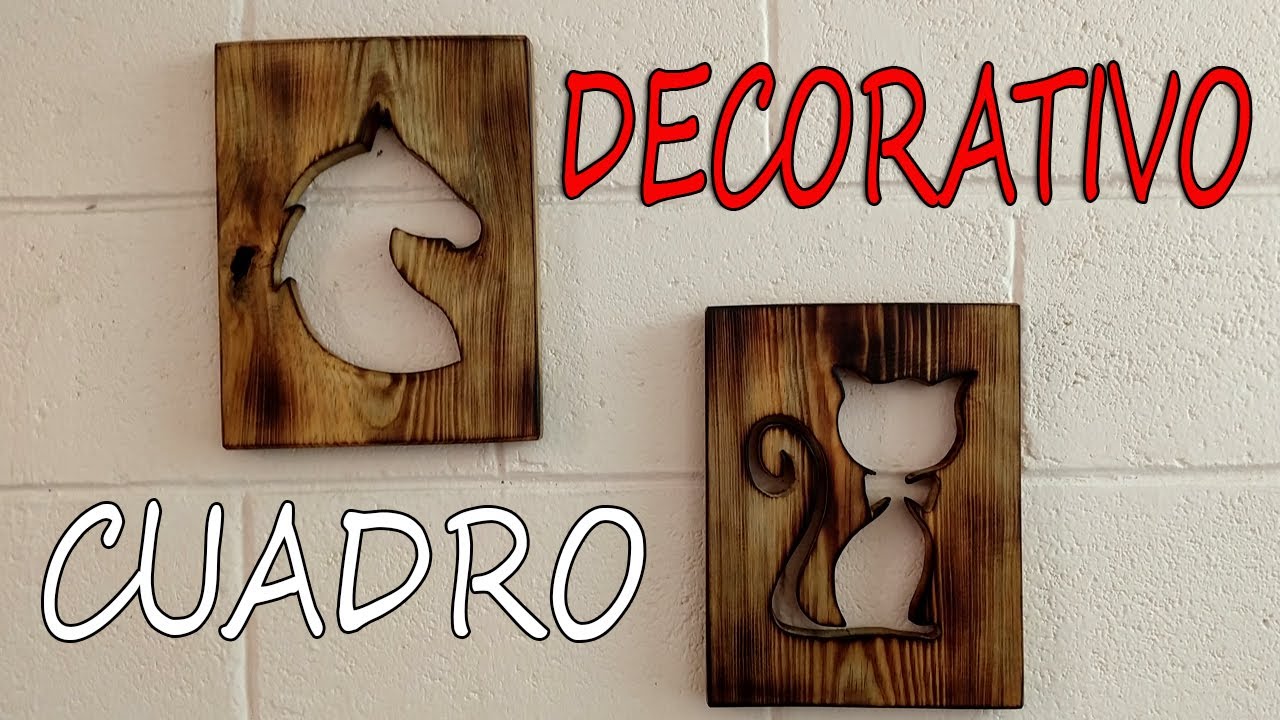 CUADRO DECORATIVO DE MADERA CON SILUETA DE GATO Y CABALLO