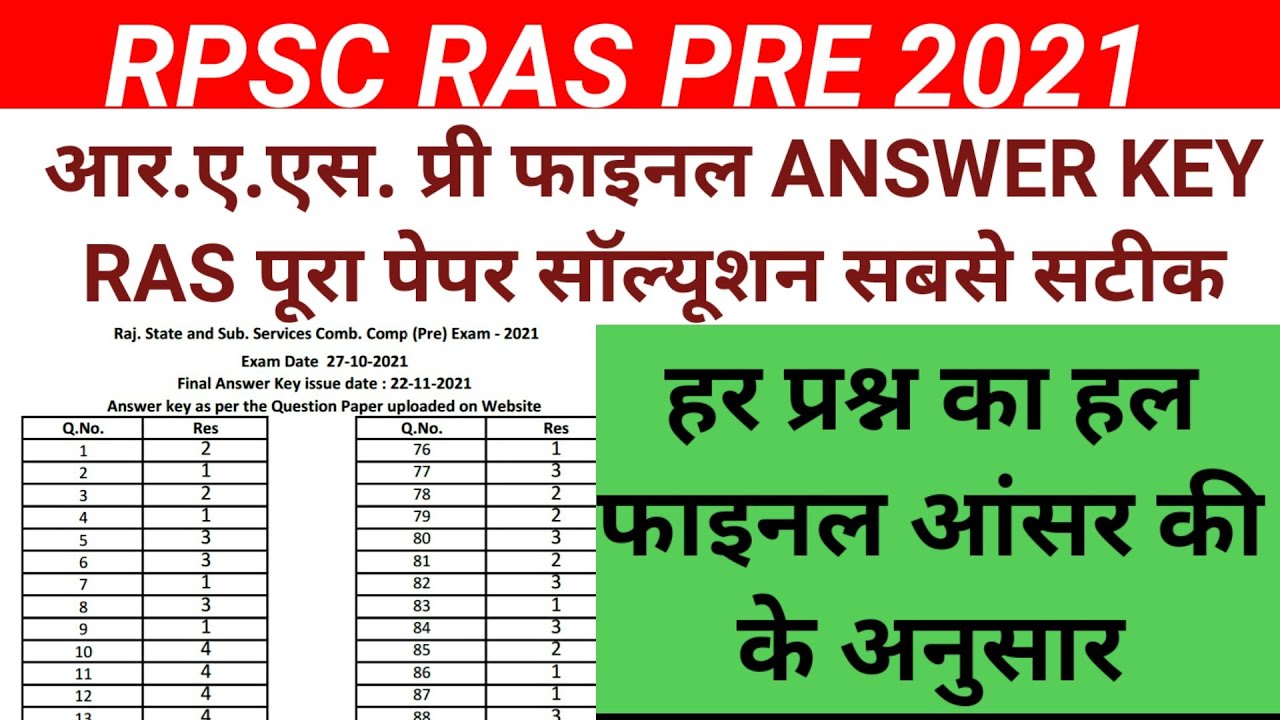Ras Pre Previous Year Paper | Rpsc Ras Pre Paper 2021 | Rpsc Ras Pre Previous Year Paper