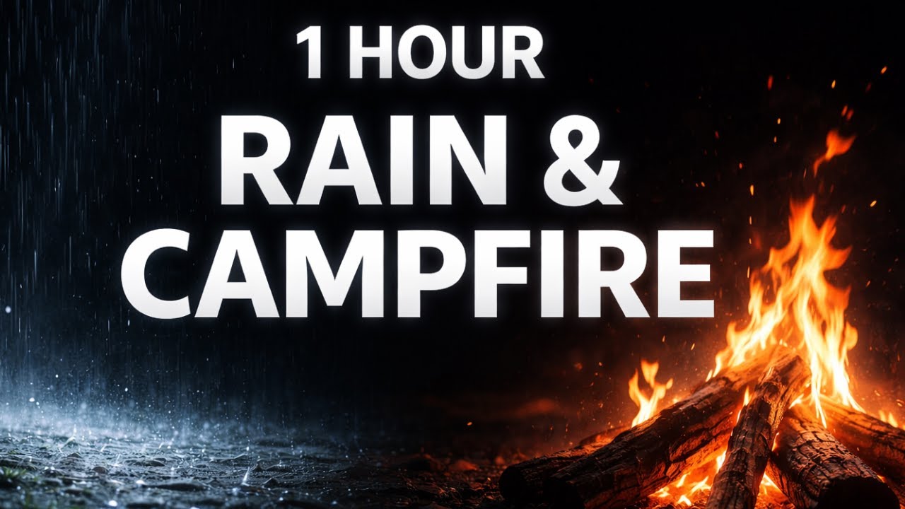 Fall Asleep Fast | 1 Hour Rain & Campfire Sounds | Black Screen