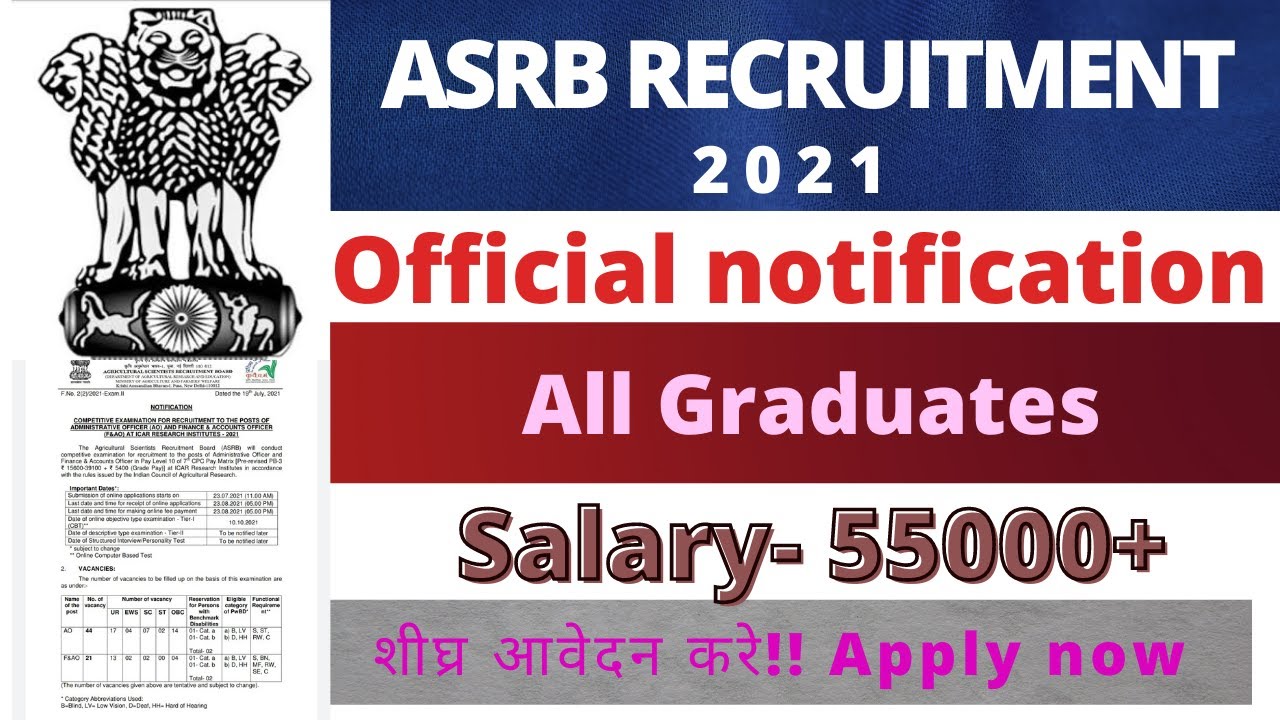 ASRB RECRUITMENT 2021, Government jobs 2021,Government vacancy 2021
