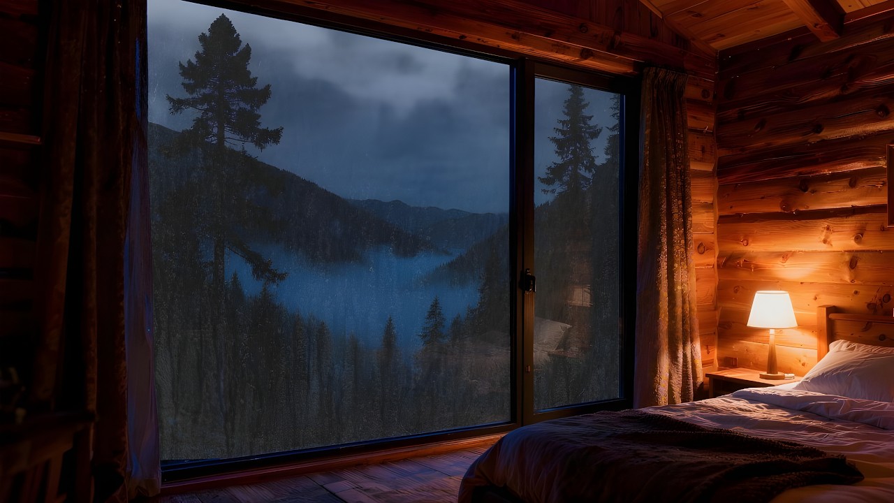Rain on Window in a Cozy Cabin at Night 🌧️ Relaxing Rain Sounds for Sleep